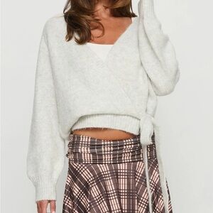 Princess Polly Wrap Knit Cardigan in Grey Marle